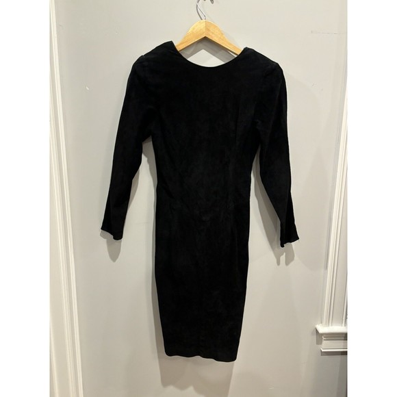 Vintage 80's Ann Taylor Black Suede Open V back Dress - Picture 1 of 11